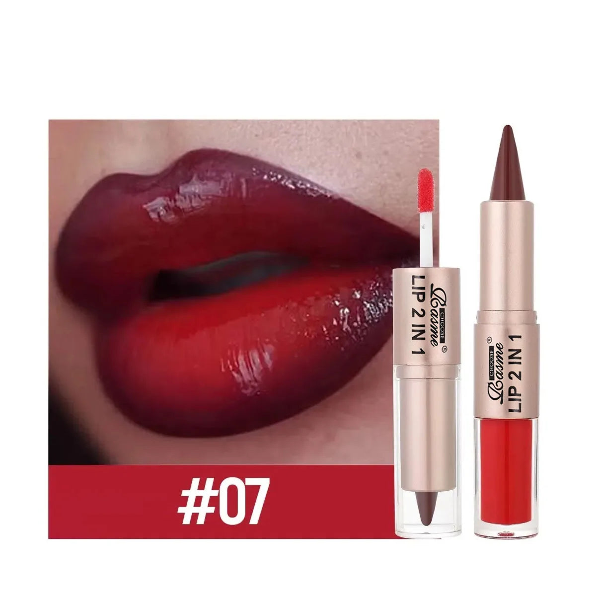 2-in-1 Tapered Lip Liner Pen - Waterproof Nude Brown Lip Contour & Matte Gloss Makeup