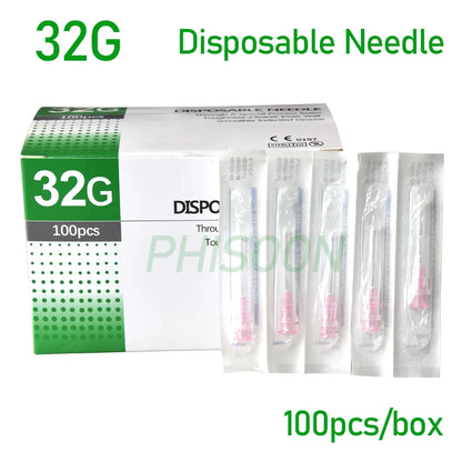 100pcs Ultra-Fine Painless Beauty Needles 32G (4mm & 13mm) – Precision Syringe Tips for Cosmetic Use