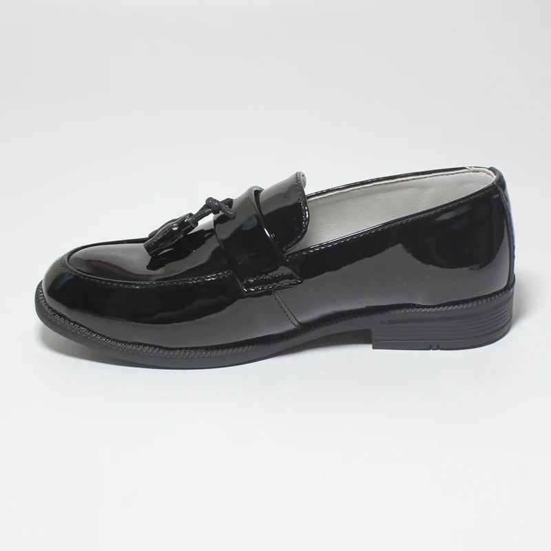 Boys’ Black Dress Shoes – Soft Patent PU Leather Flats for Kids and Teenagers, Ideal for Weddings, Parties, and Stage Performances