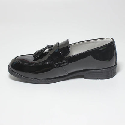Boys’ Black Dress Shoes – Soft Patent PU Leather Flats for Kids and Teenagers, Ideal for Weddings, Parties, and Stage Performances