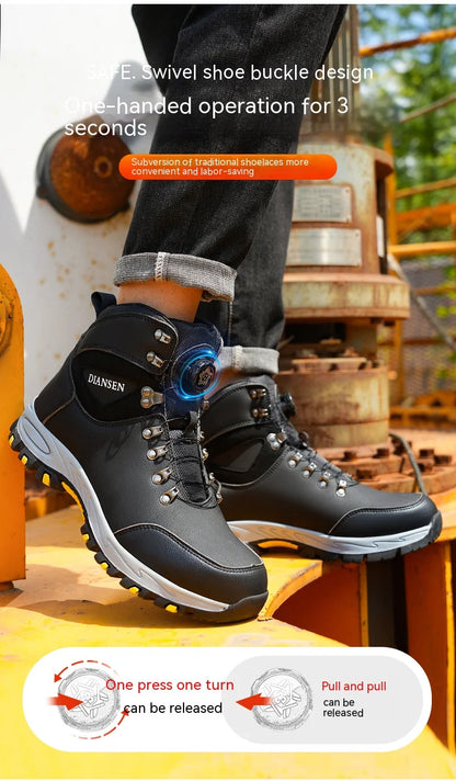 Rotating Button Safety Shoes for Men – Steel Toe, Indestructible, Puncture-Proof Work Sneakers & Protective Boots