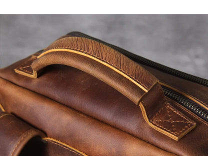 Vintage Crazy Horse Leather Backpack for Men — 17" Laptop Travel Rucksack Cowhide Hiking Bag M815