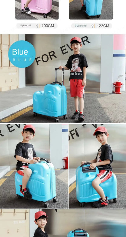 Cartoon Kids Ride-On Suitcase with Wheels – 20/24 Inch Rolling Trolley Luggage for Children, Travel Bag & Gift