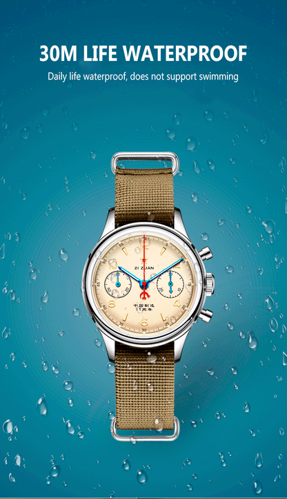 RED STAR 1963 Men's Chronograph Watch - 38mm Pilot Design with Seagull ST1901 Movement & Sapphire Glass