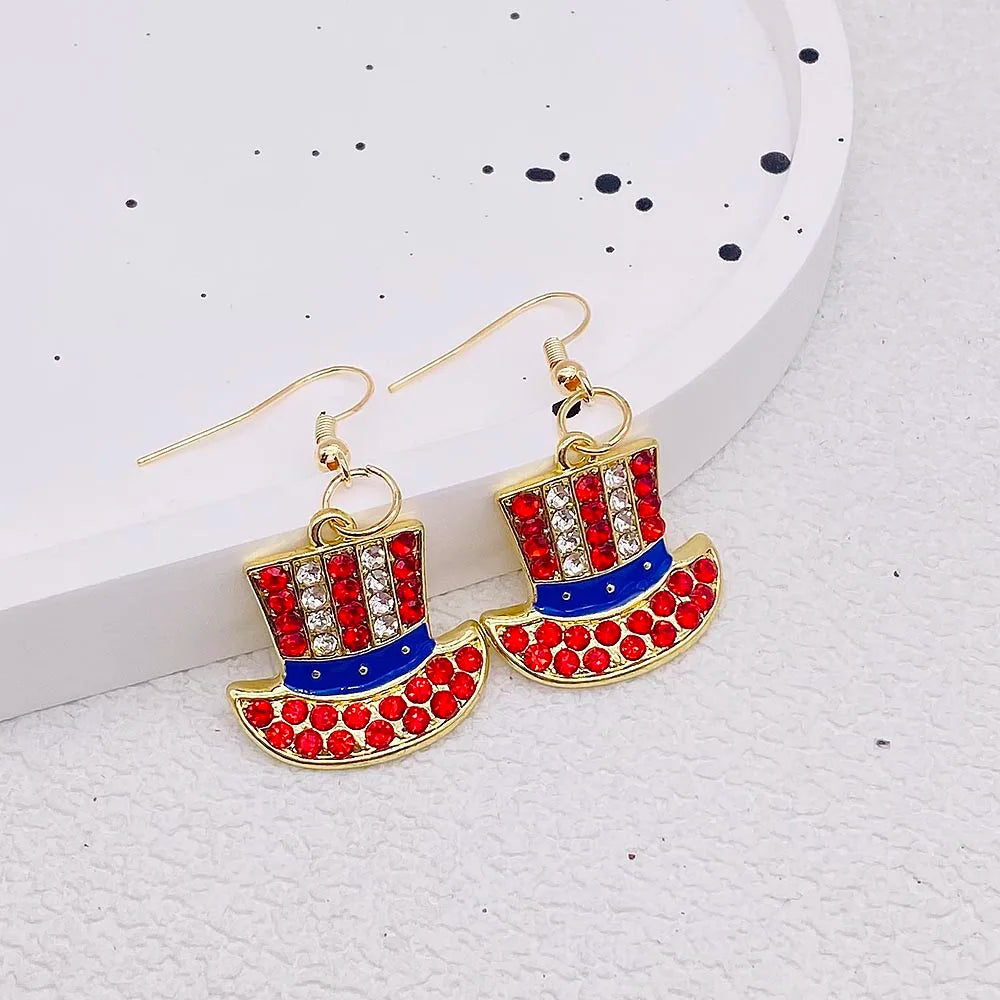 USA Flag Hat Wing Charms Earrings - Patriotic 4th of July Rainbow Flag Dangle Jewelry for Women & Girls