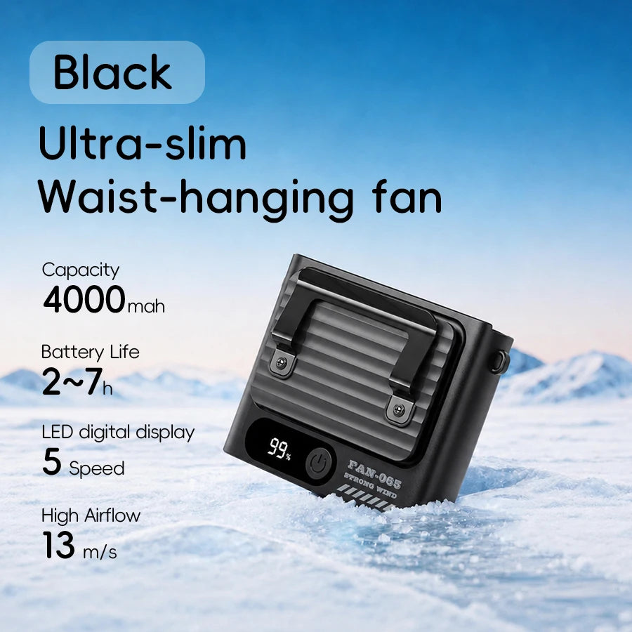 Kinscoter Ultra-Slim Waist Fan - 4000mAh Portable Rechargeable 5-Speed Cooling Fan with Digital Display
