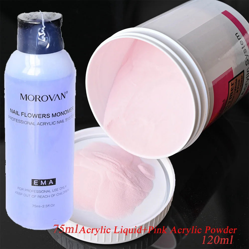 120ml EMA Polymer Acrylic Liquid & Powder - Pink Nail Builder for Dipping, Carving, Acrylic Powder, and Nail Tip Extensions