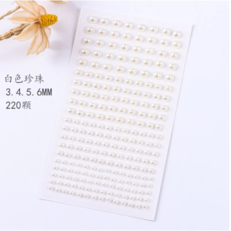 220pcs Flat Back Pearl Stickers - Self-Adhesive DIY Craft Decor for Kids Scrapbooking Earrings and Art Projects