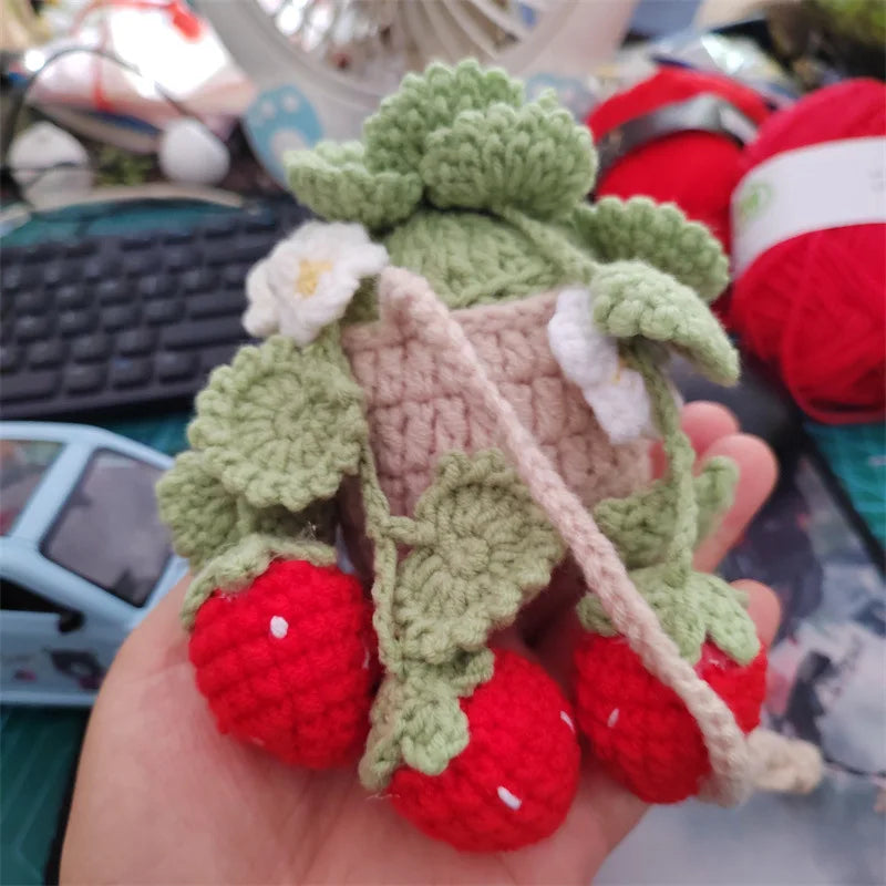Cute Crochet Potted Plants Car Basket – Hanging Car Decor & Rear View Mirror Ornament Accessories