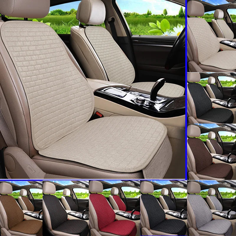 Universal Car Flax Seat Cushion Protector - Front and Rear Seat Cover Pad with Backrest Mat for Automotive Interiors