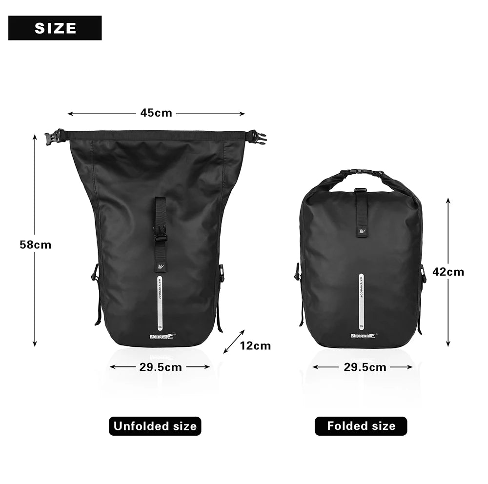 Rhinowalk 20L Bike Pannier Bag — Waterproof Rear Rack Bicycle Shoulder Backpack, Travel & Cycling Accessories