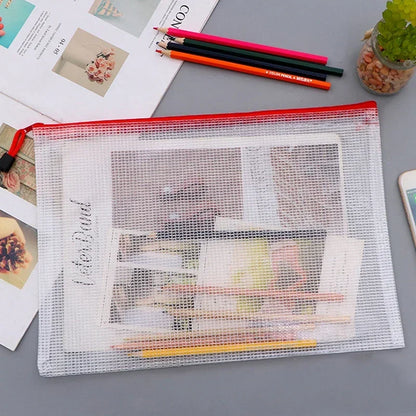 Mesh Zipper Document Bag Set - 3/5PCS A3 A4 A5 A6 Stationery Storage Pouches for School & Office Supplies