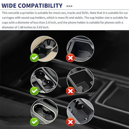 Universal Car Phone Holder - 2-in-1 Expandable Cup Holder Mount with 360° Rotation for Auto Use