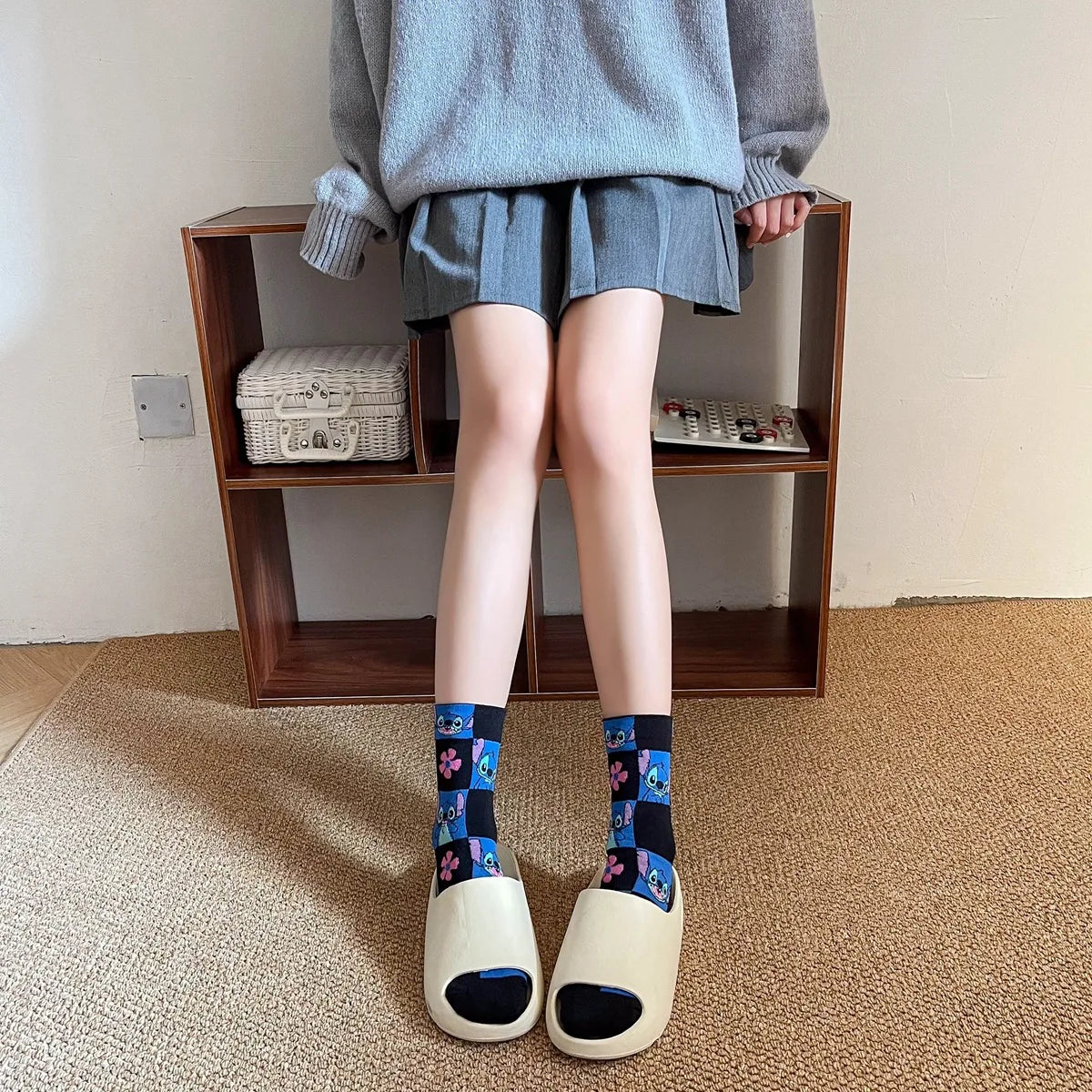 Disney Kawaii Stitch Cotton Socks - Medium Length Combed Cotton Socks, Perfect Birthday Gift for Girls & Boys