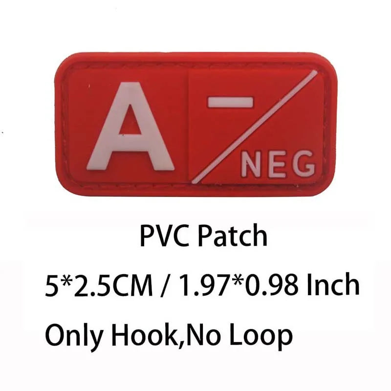 PVC Blood Type Hook Patch - A B AB O Positive Negative Military Tactical Badge for Backpack & Outdoor Gear