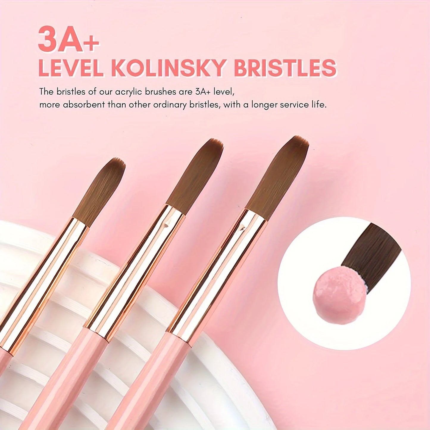 3Pcs Acrylic Nail Brush Set #8/10/14 - Professional Nail Brushes for Acrylic Powder Extensions, 3D Carving & Nail Art Salon Tools