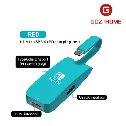 Mini Portable USB-C to 4K HDTV Adapter – USB 3.0 Hub with PD 100W for Nintendo Switch Docking Station & MacBook Pro