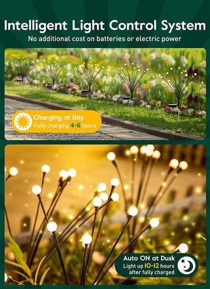 8LED Solar Firefly Garden Lights - Waterproof Outdoor Decorative Lights for Patio, Pathway & Yard Warm Lighting