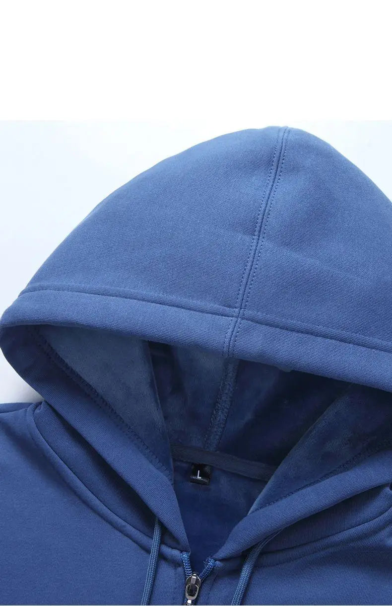 Zipper Hooded Sweatshirt – Autumn Winter Fleece-Lined Cotton Cardigan for Men & Women, Solid Color Y2K Style