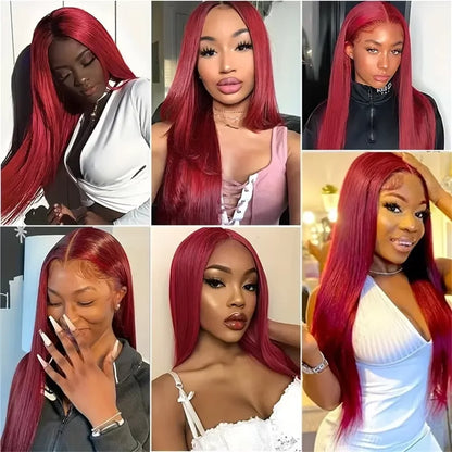 Burgundy 13x6 Lace Front Human Hair Wig - 99J Straight HD Lace Frontal High Density 200% Natural Look Wig for Women