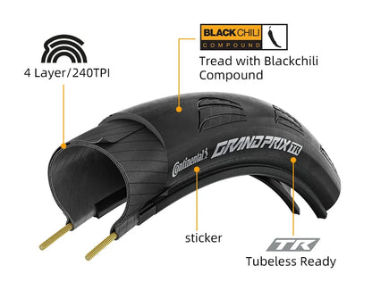 Continental Grand Prix Road Bicycle Tire – 700C Folding Clincher, Tubeless & Tube Options