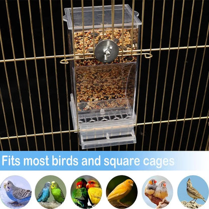 Automatic Bird Cage Feeder - Transparent No-Mess Anti-Spill Food Container for Parrots & Small Pet Birds