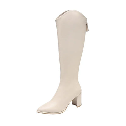 Plus Size 34-43 Women's Knee-High Boots – Zipper Thick High Heels for Autumn & Winter