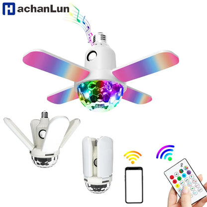 E27 LED Bulb Fan Light - Bluetooth Speaker Ceiling Lamp With Remote Control & Foldable Blades