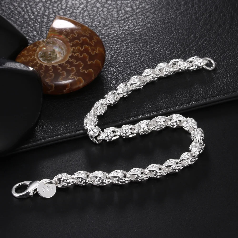 Hot Sale 925 Sterling Silver Solid Chain Bracelet — Charm Fashion Jewelry for Women & Men, Party, Wedding Gift