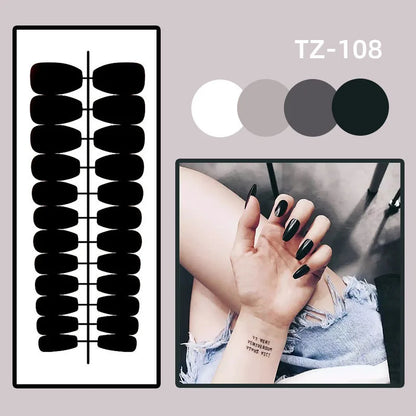 24PCS Strawberry Bow Press On Nails - Red Short Almond Pearl Starlight Floral False Nail Art Tips