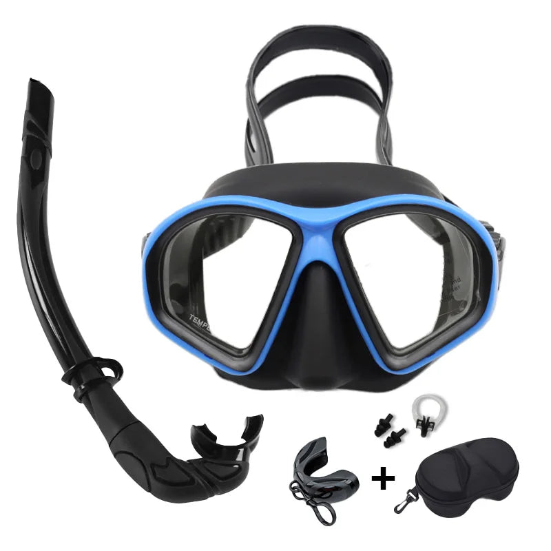Freediving Mask with Camera Mount - Two-Window Tempered Glass Waterproof Anti-Fog Snorkeling Mask