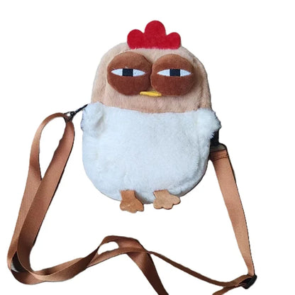 Fur Chicken Plush Bag – Funny Ugly Hen Shaped Handbag, Kawaii Satchel Purse with Pendant Keychain for Women Birthday Gifts