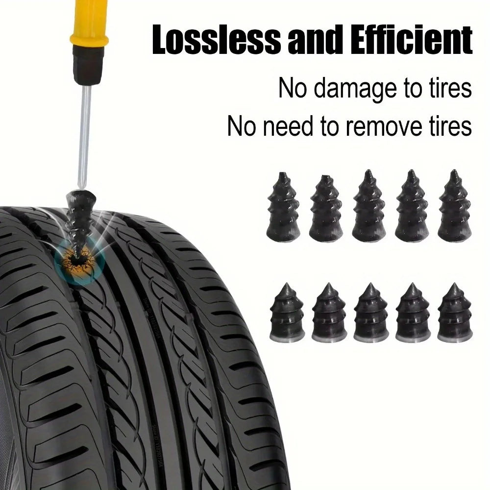 All-in-One Tire Repair Kit – Emergency Puncture Plug Tools with Rubber Strips for Cars, Motorcycles, Bikes, and Trucks
