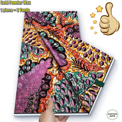 Soft Glitter Golden Wax Fabric - 100% Cotton Ankara Flash Gold Print Batik African Fabric for Nigerian Fashion Sewing & Crafting