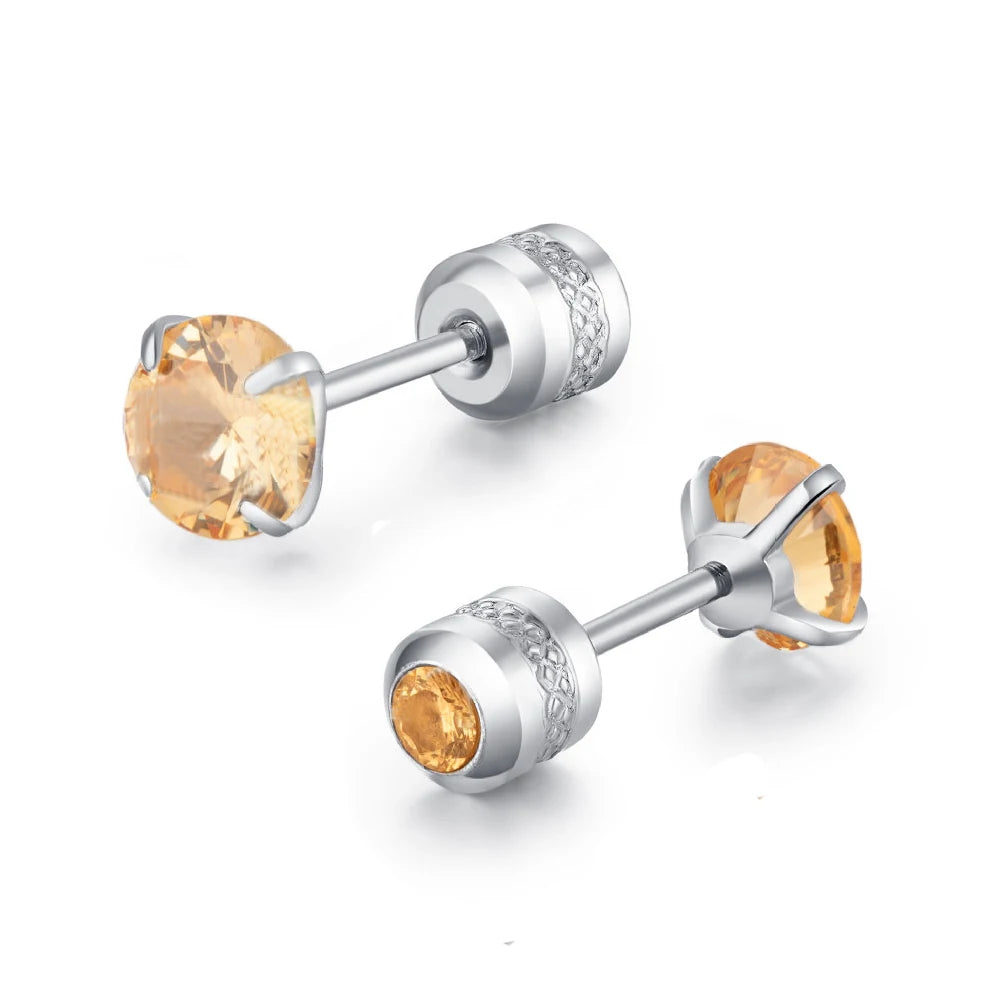 Medical Stainless Steel Crystal Zircon Ear Studs – Hypoallergenic Tragus & Cartilage Screw Piercing Earrings Jewelry
