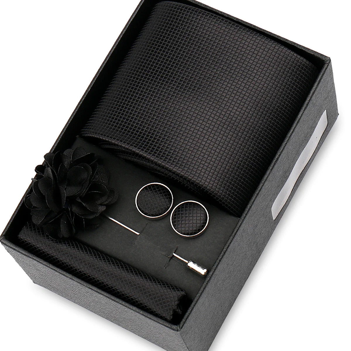 Elegant Men’s Necktie Gift Set - Fashion Tie with Handkerchief, Cufflinks & Brooch Pin Accessories for Business & Wedding