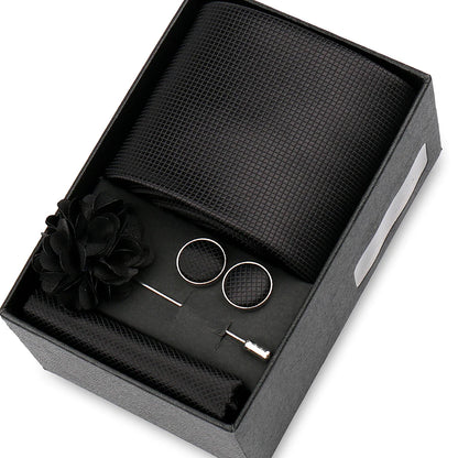 Elegant Men’s Necktie Gift Set - Fashion Tie with Handkerchief, Cufflinks & Brooch Pin Accessories for Business & Wedding