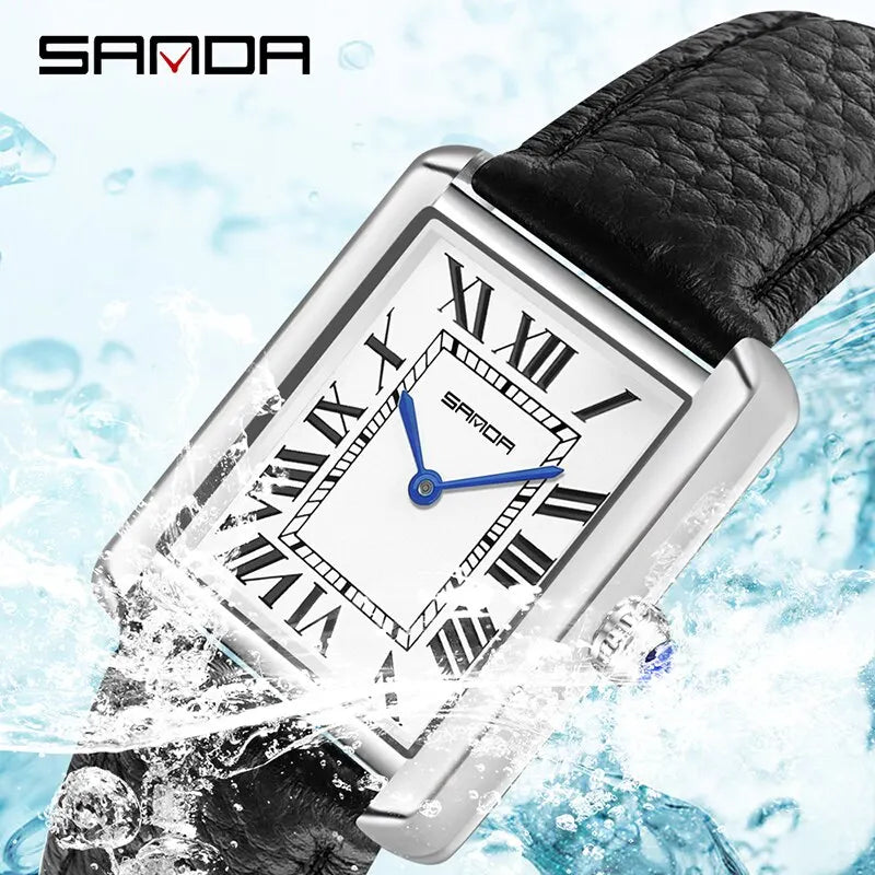 SANDA Couple Watch – 30M Waterproof, Casual Fashion, Quartz with Wear-Resistant Leather Strap, Square Dial Design
