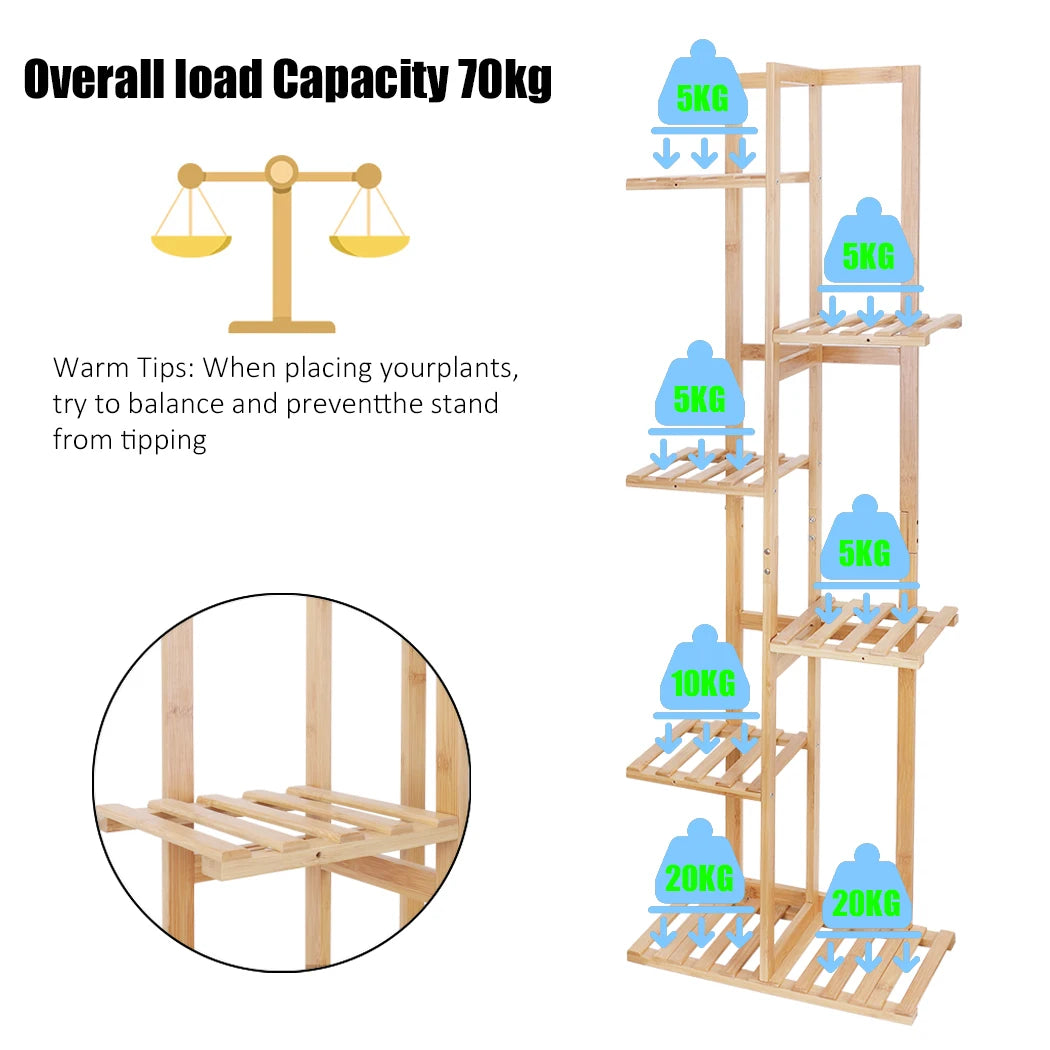 Tall Bamboo Corner Plant Stand Rack – Multi-Tier Flower Holder Shelf for Indoor & Outdoor Use
