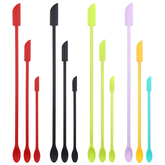 Silicone Mini Scraper Set for Cosmetics & Baking - Dual-End Spatula and Spoon, 3-Piece Bottle & Jam Scraper Kit