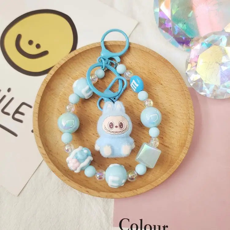 Labubu Cartoon Resin Bead Keychain – Creative Backpack Pendant DIY Gifts for Kids & Couples
