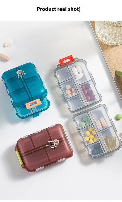 JUSTLANG Portable Medicine Box – Waterproof & Moisture-Proof Pill Container with 10 Small Grid Cells for Tablets Storage