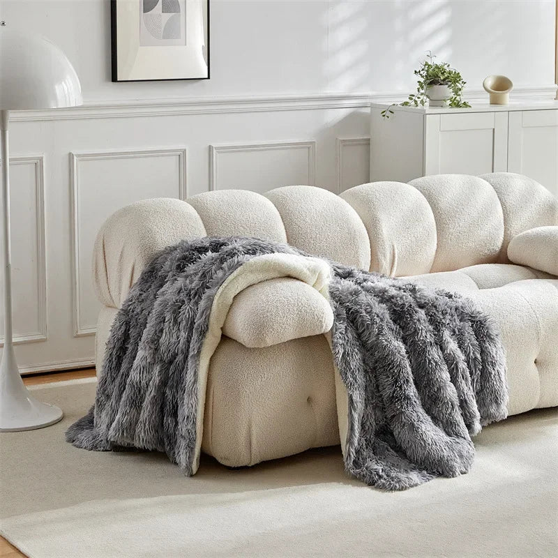 Double Mink & Lamb Fleece Blanket – Coral Fleece Long Hair Solid Color Blanket for Sofa, Soft Cotton Throw
