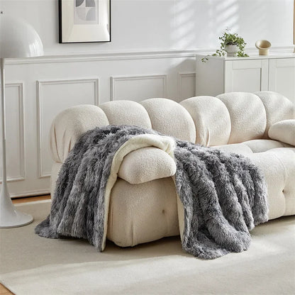 Double Mink & Lamb Fleece Blanket – Coral Fleece Long Hair Solid Color Blanket for Sofa, Soft Cotton Throw