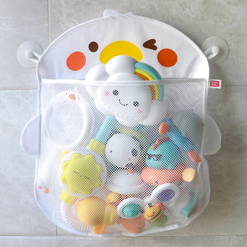 Cartoon Duck Baby Bath Toy Bag - Suction Mesh Storage Net for Kids Bathroom Toy Organizer