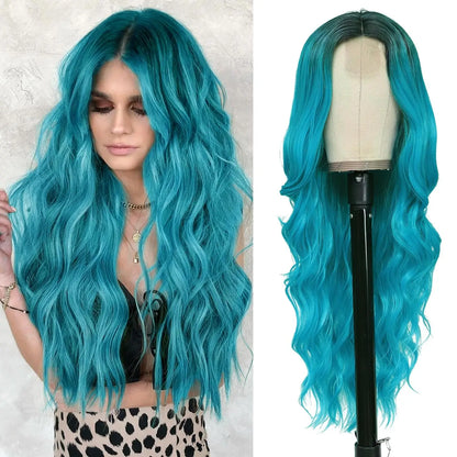 26-Inch Synthetic Ombre Blonde Wavy Wig for Women — Long Middle Part Curly Heat-Resistant Hair Fiber