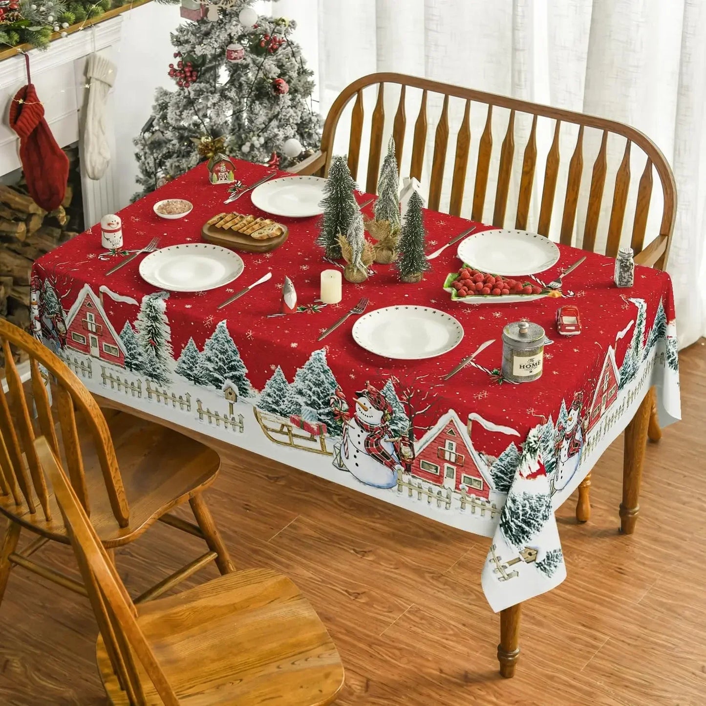 2025 Christmas Snowman & Xmas Tree Tablecloth – Reusable Waterproof Winter Party Table Decor