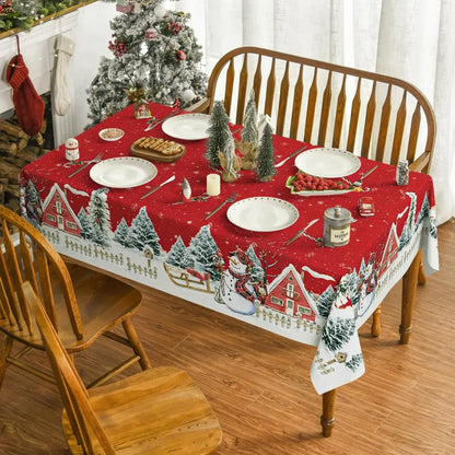 2025 Christmas Snowman & Xmas Tree Tablecloth – Reusable Waterproof Winter Party Table Decor