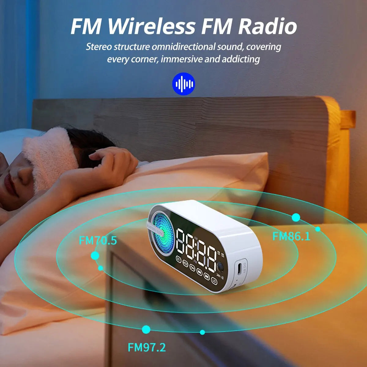 Quiet Wireless Bluetooth Speaker Alarm Clock – RGB TWS LED Mirror Digital Clock with USB, FM, Large Display for Living Room & Office