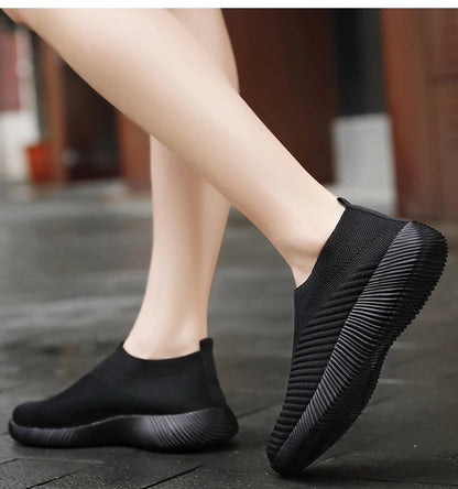 Women’s Slip-On Sock Sneakers – Breathable Flat Casual Vulcanized Sports Shoes Zapatillas